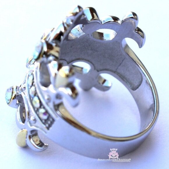 925 Sterling Silver Double Blessing Crown Princess Aurora Borealis Cz Ring Sz 6 - Picture 4 of 16